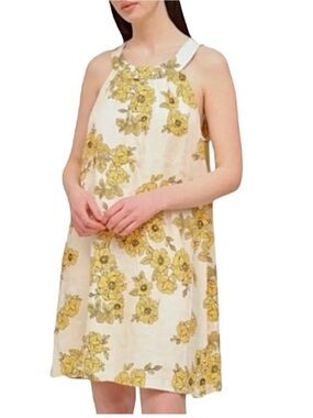 Cynthia Rowley Linen Sleeveless Floral Trapeze Dress